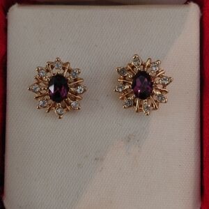 Elegant Gold and Purple Stud Earrings